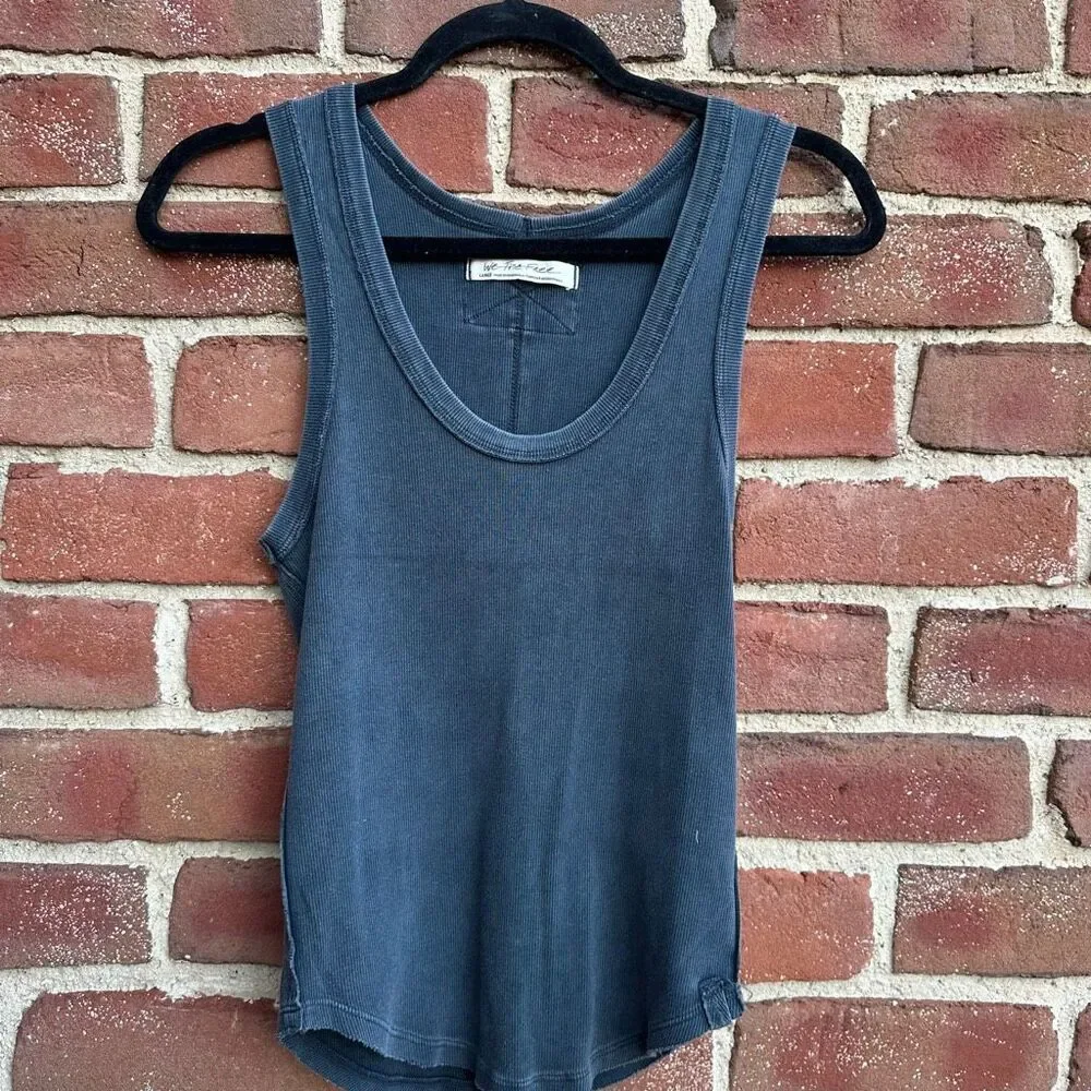Free People We The Free Ribbed Tank Top Charcoal Scoop Neck Racerback M NEW